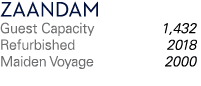 Zaandam Guest Capacity 1,432 Refurbished 2018 Maiden Voyage 2000 