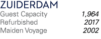 Zuiderdam Guest Capacity 1,964 Refurbished 2017 Maiden Voyage 2002 